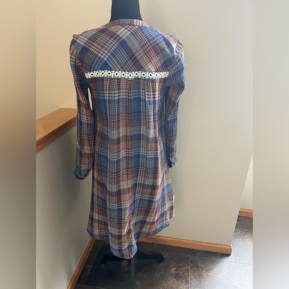 Anthropologie Holding Horses Abita plaid button lace trim shirt dress. Size XS - Picture 4 of 16